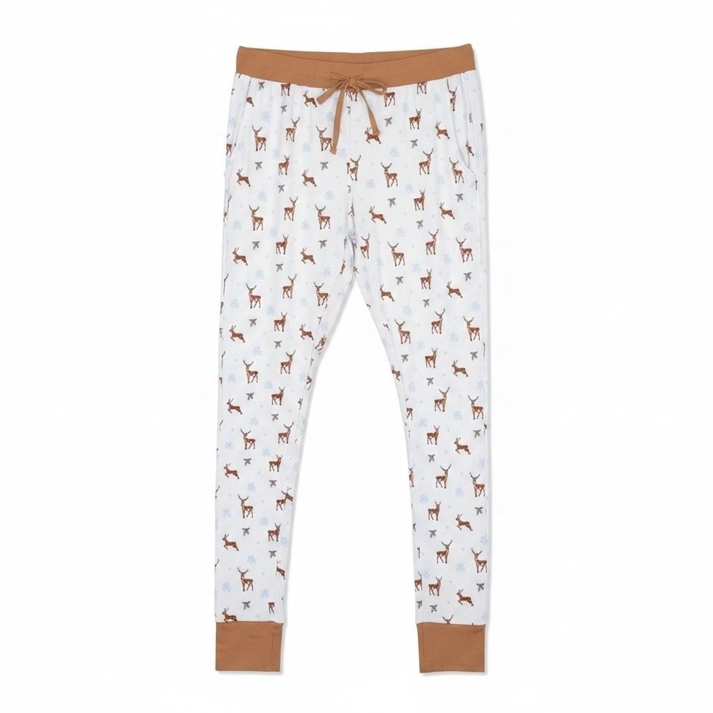 Bubble Baby Bamboo Viscose Deer Print Pajama Joggers White Brown XXL/XXXL